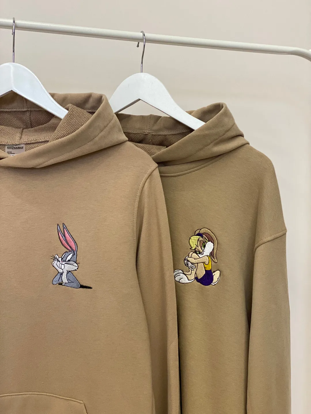Couple Cartoon Rabbits Embroidered Hoodies Matching Crewneck Sweatshirts Clothes for Gift