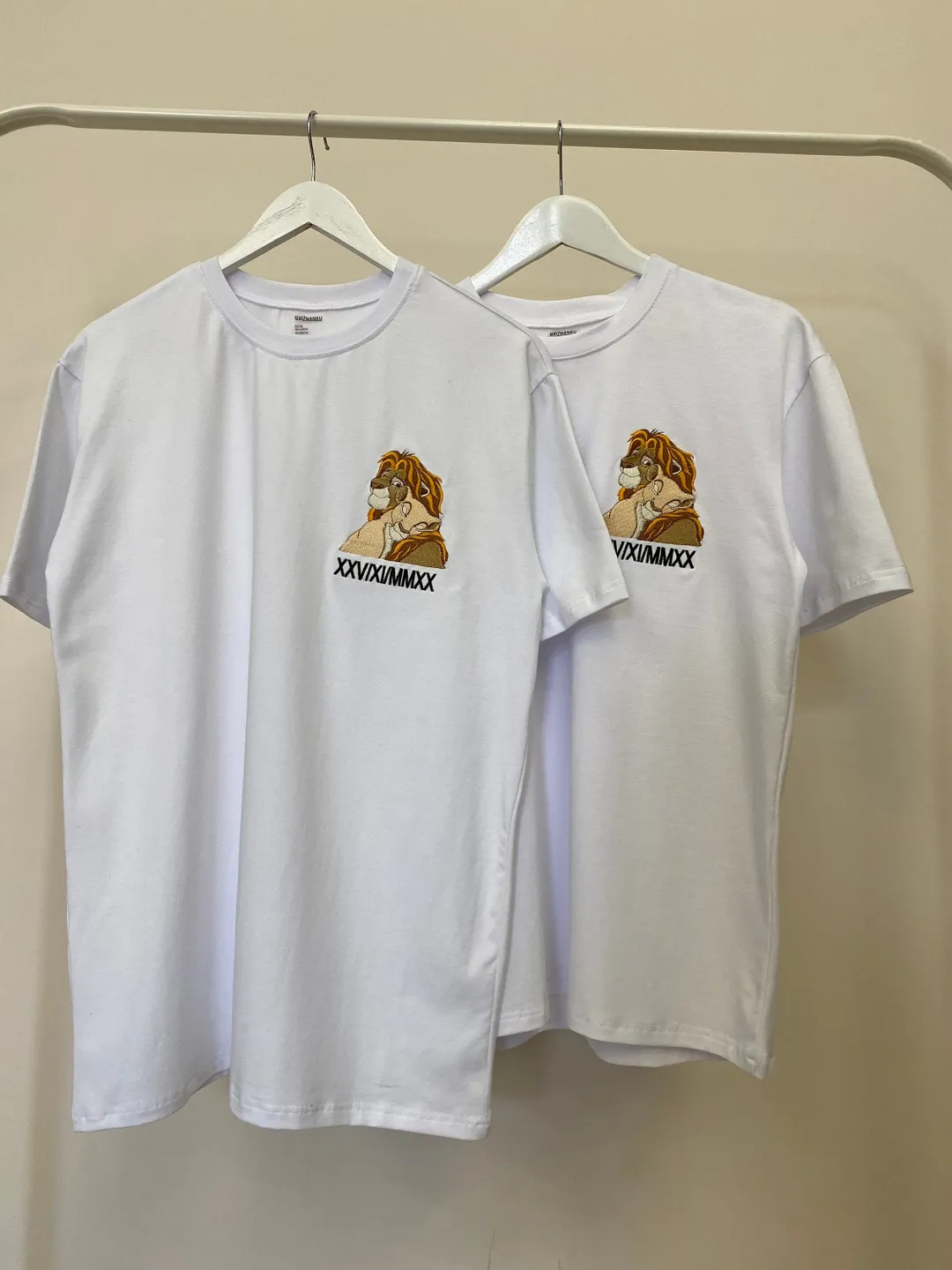 Couple Embroidered Lion and Lioness Hoodies with Roman Date Cartoon Unisex Custom Sweatshirts for Gift