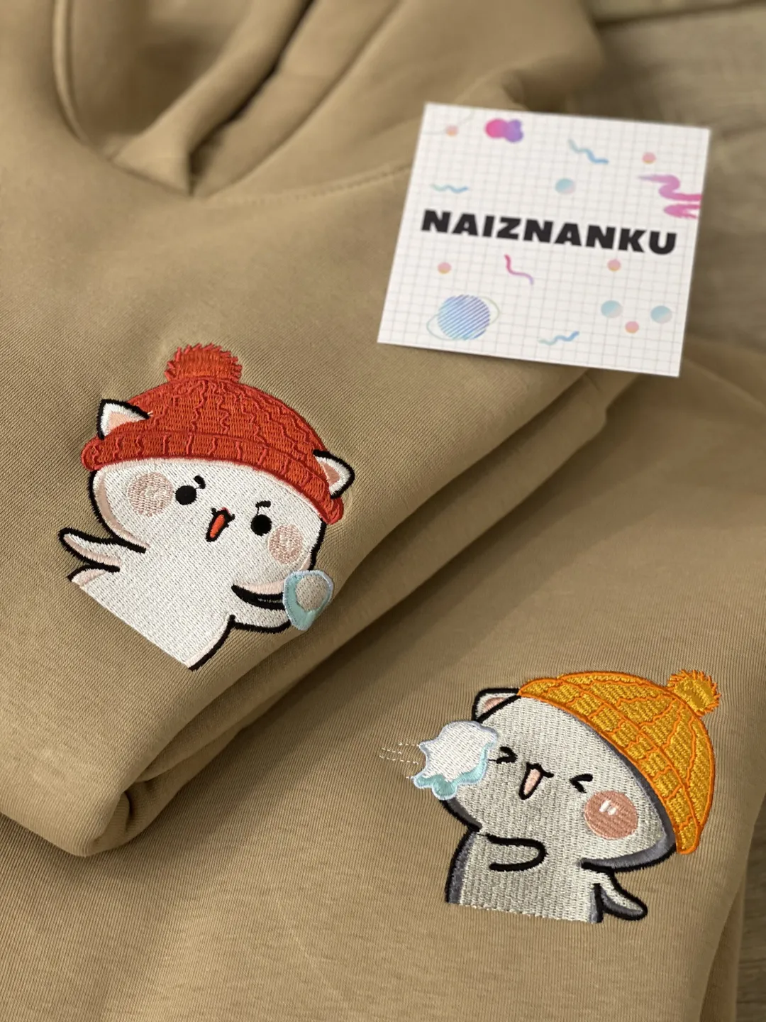 Couple Embroidered Cat Winter Hoodies Snowball Cartoon Animals Sweatshirts Tshirts Сhristmas Gift for Her and Him