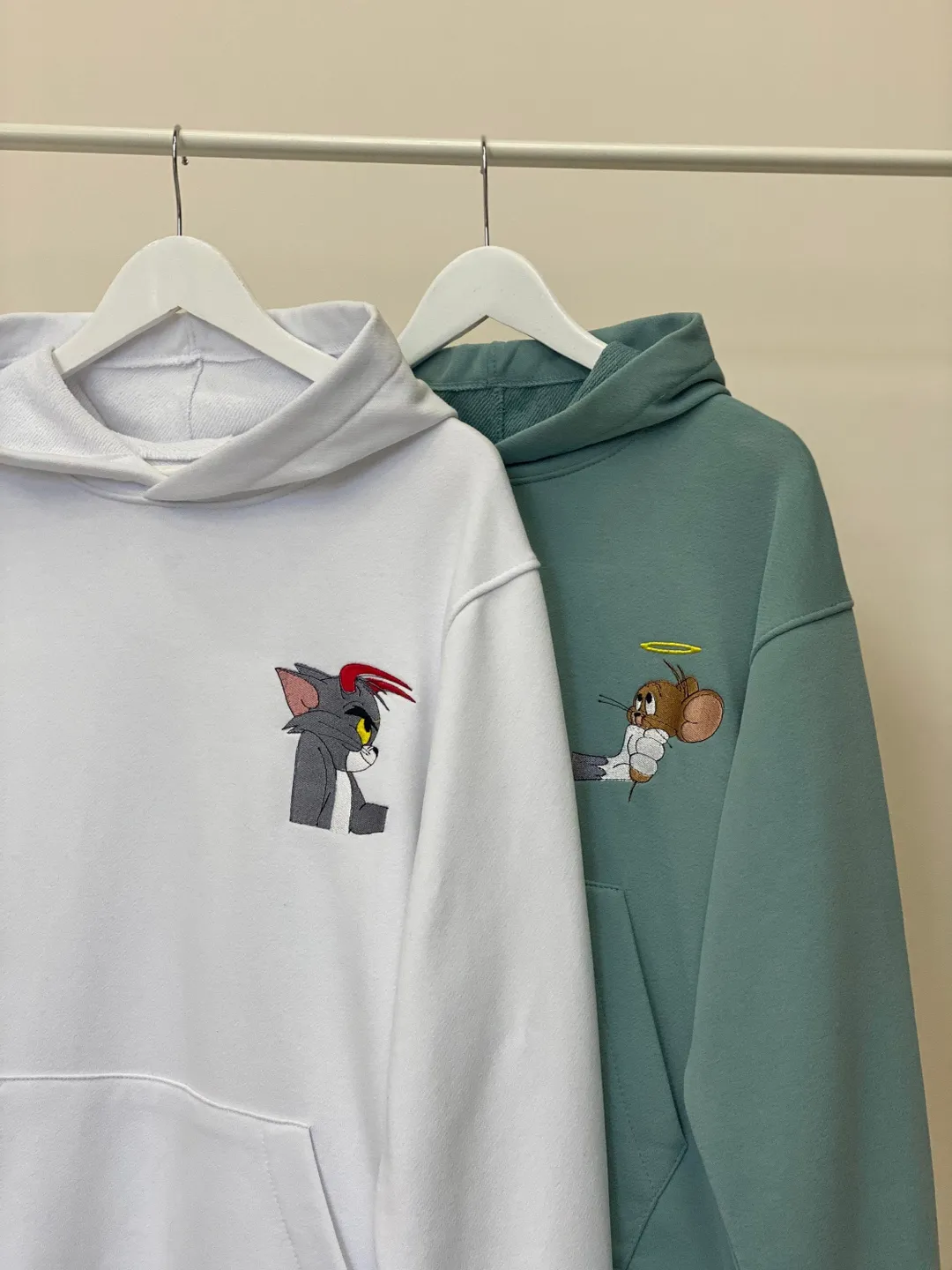 Couple Embroidered Cat and Mouse Hoodies Unisex Cartoon Animals Sweatshirts Items Gift for Her and Him