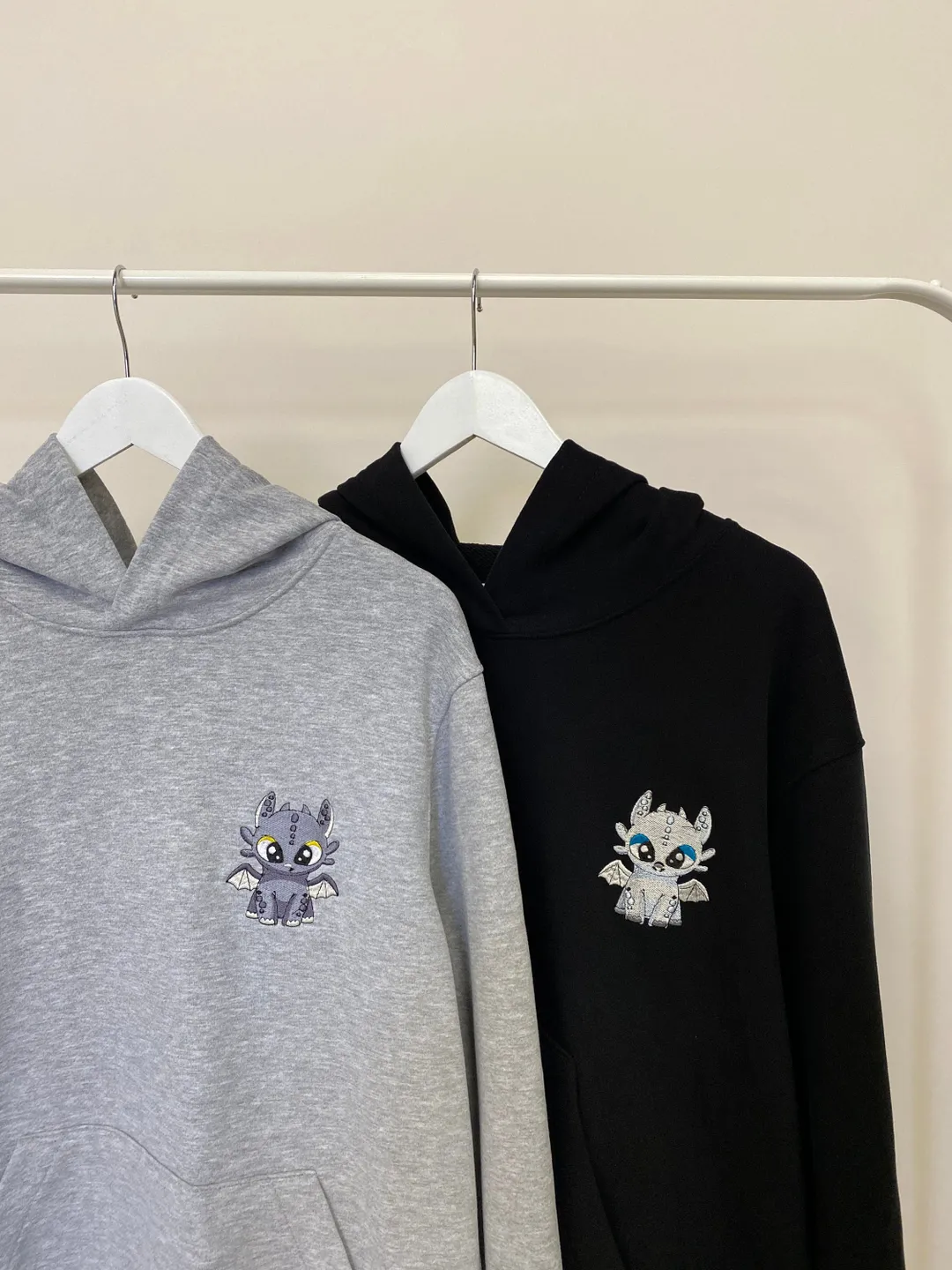 Couple Embroidered Night and Light Dragons Hoodies Matching T-shirts Cartoon Sweatshirts Set for Gift