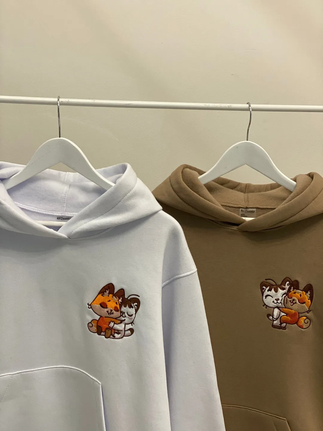 Embroidered Sticker Cat and Fox Hoodies Couple Animal Sweatshirts Cartoon Tshirts Gift for Her and Him