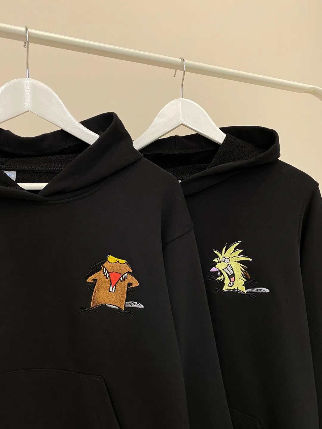 Couple Embroidered Beavers Hoodies Unisex Cartoon Animals Sweatshirts Items for Friend or Anniversary Gift