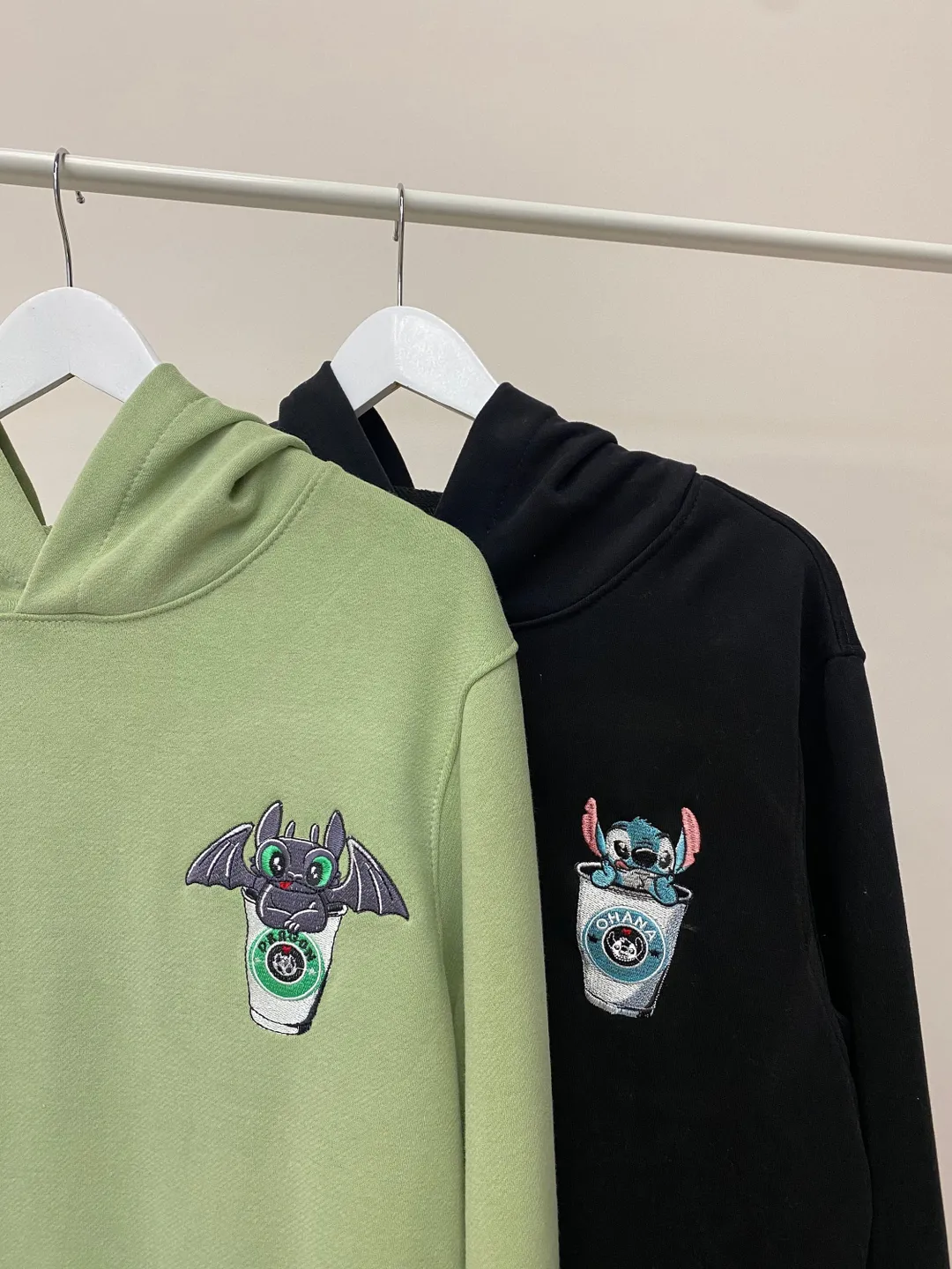 Couple Embroidered Night Dragon Fury and Alien Stitch Hoodies Matching Ohana T-shirts Cartoon Sweatshirts for Gift