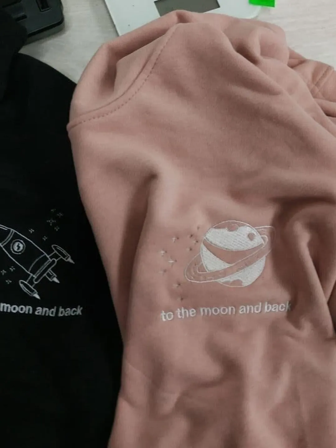 Couple Embroidered Space Rocket and Moon Hoodies Sweatshirts Matching Tshirts Сhristmas Gift for Her and Him