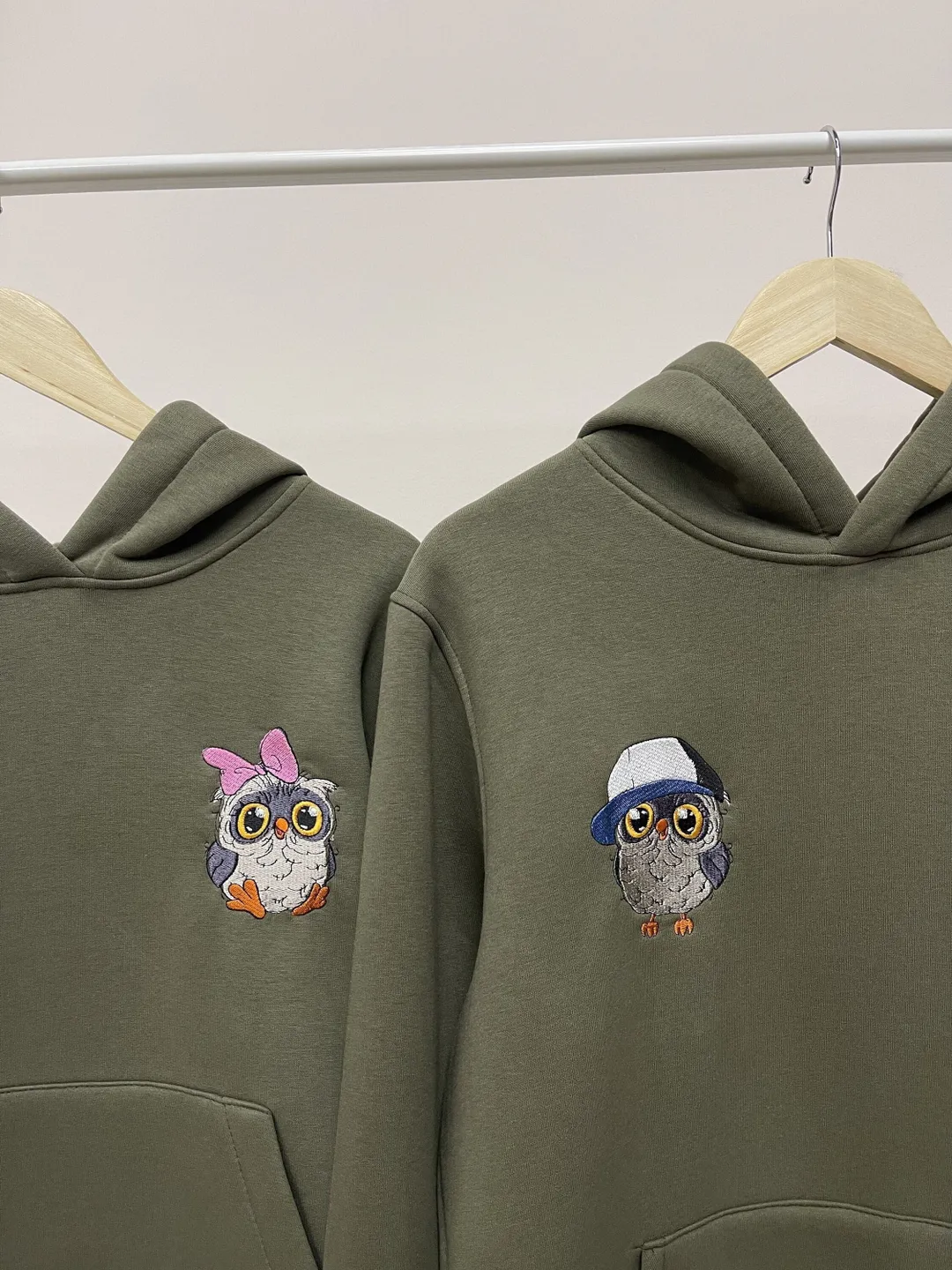 Embroidered Couple Owl Hoodies Cartoon Animal Birds Crewneck Matching Sweatshirts Items Anniversary Gift for Her and Him