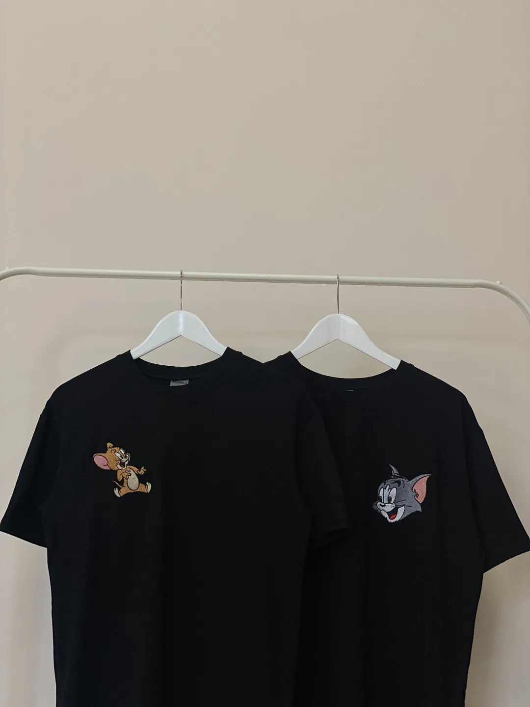 Couple Embroidered Cat and Mouse Hoodies Unisex Cartoon Animals Crewneck Sweatshirts Matching Set Clothes for Gift