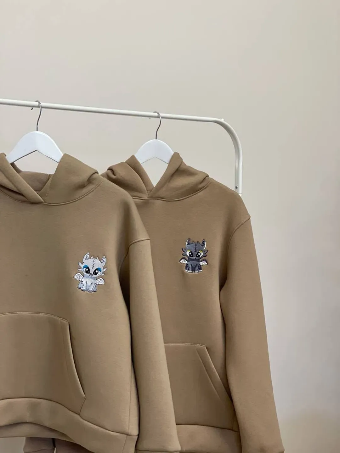 Couple Embroidered Night and Light Dragons Hoodies Matching T-shirts Cartoon Sweatshirts for Long Distance Gift