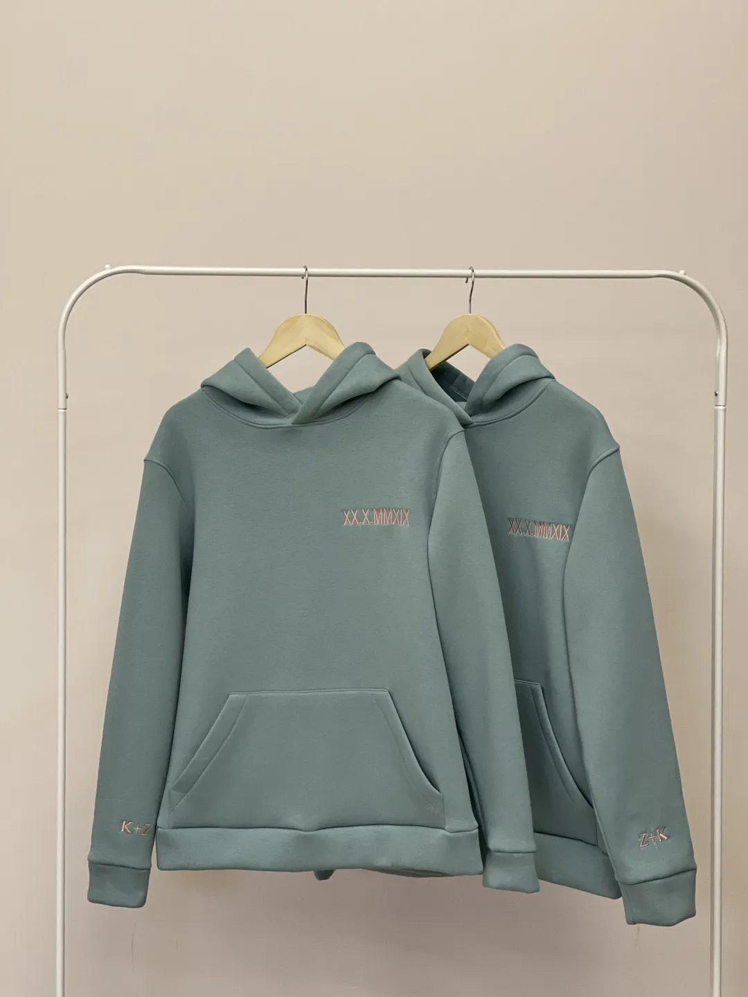 Custom Embroidered Hoodies with Initials on the Sleeve Roman Numeral Date Couple Sweatshirts Long Distancr Relationship Gift for Her and Him