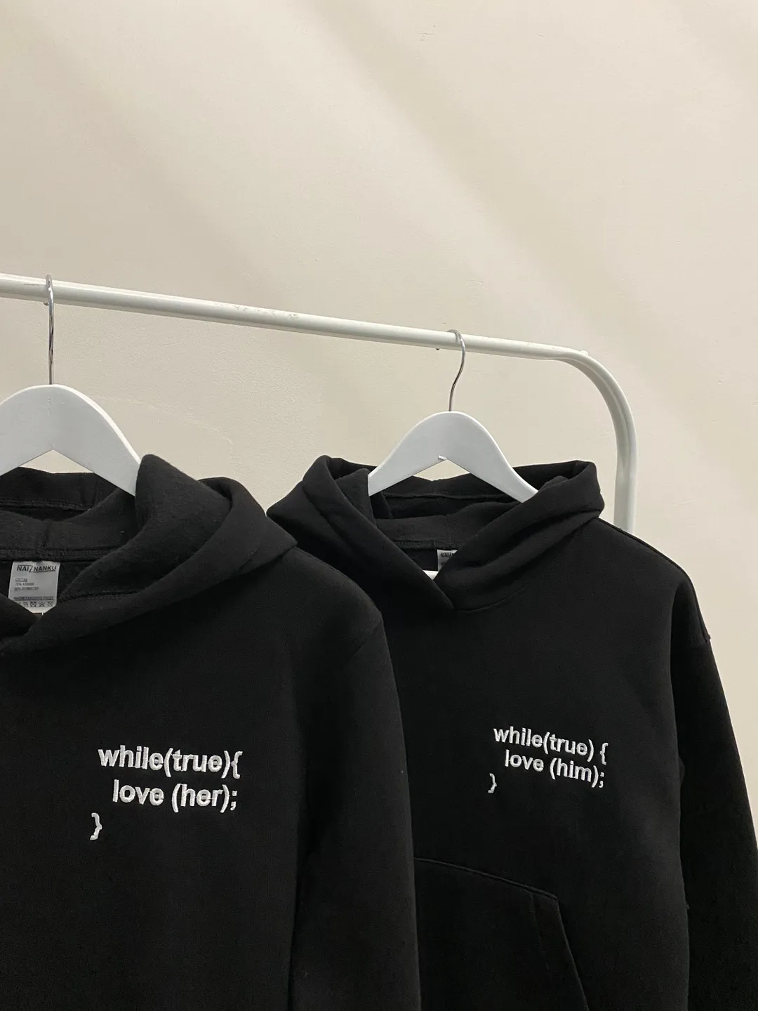 Couple Embroidered Love Code Hoodies Long Distance Relationship Sweatshirts Tshirts Gift for Programmer