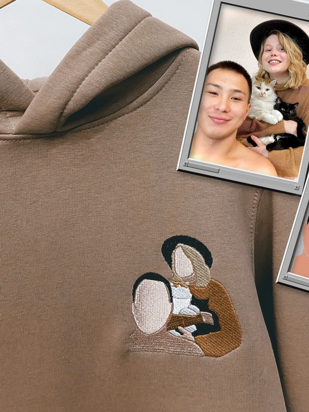 Embroidered by Photo Portrait Hoodie Embroidery Cat Dog Portrait Crewneck Sweatshirt Clothes Item Custom Gift