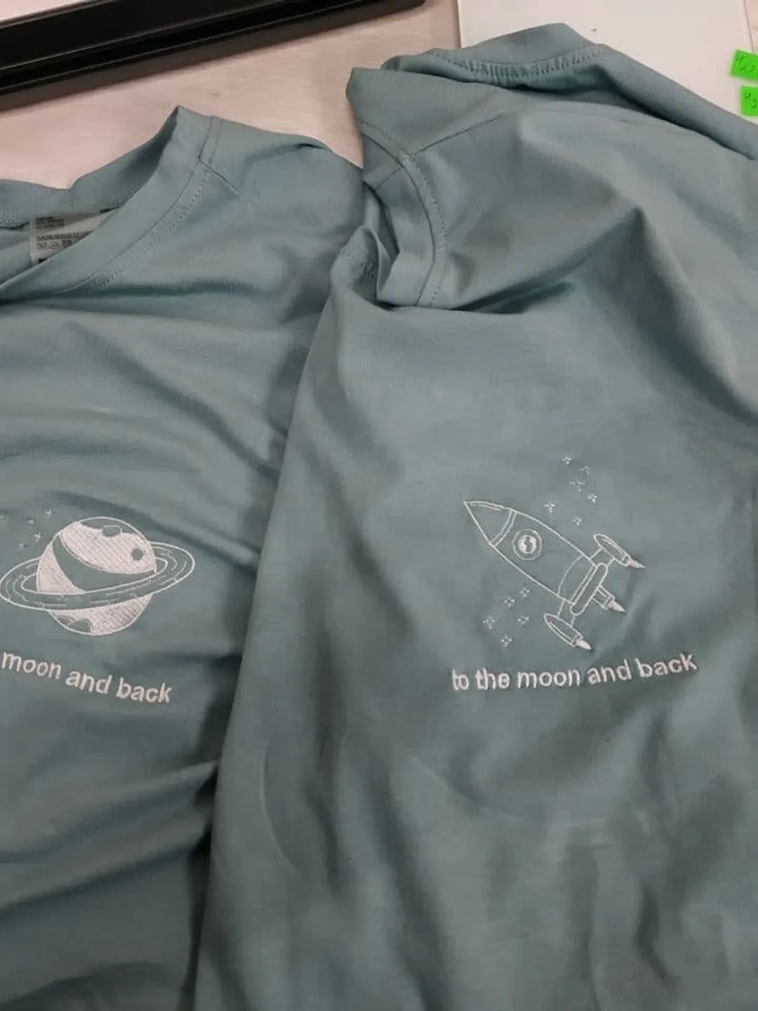 Couple Embroidered Space Rocket and Moon Hoodies Sweatshirts Matching Tshirts Aesthetic Gift for Her and Him