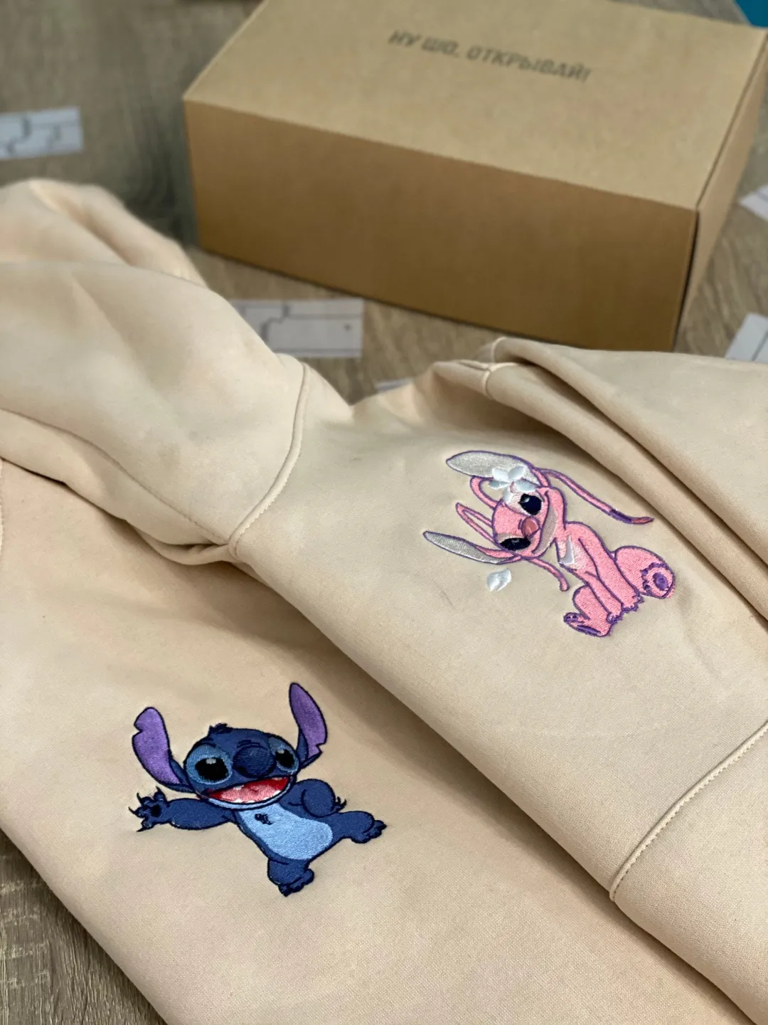 Couple Cartoon Alien Stitch Embroidered Hoodies Matching Crewneck Sweatshirts Items for Gift