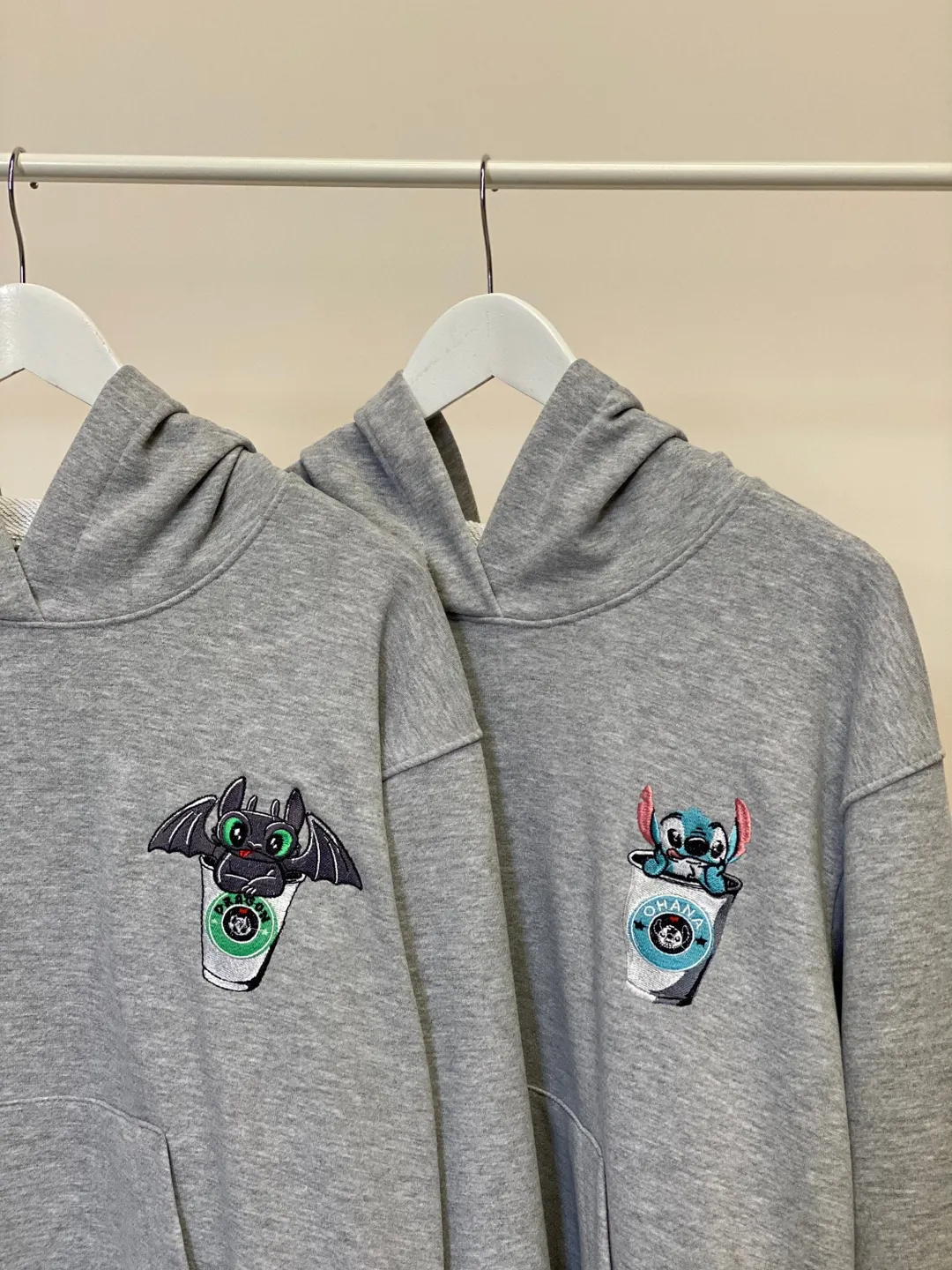 Couple Embroidered Night Dragon Fury and Alien Stitch Hoodies Matching Ohana T-shirts Cartoon Sweatshirts for Gift