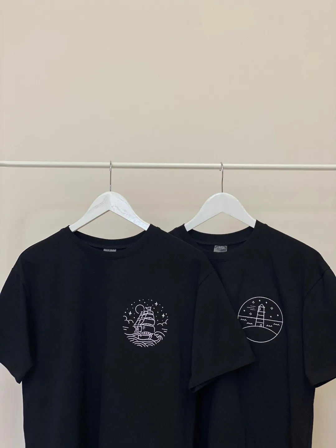 Couple Embroidered Ship and Lighthouse Hoodies  Sweatshirts Matching T-shirts for Anniversary Romantic Gift