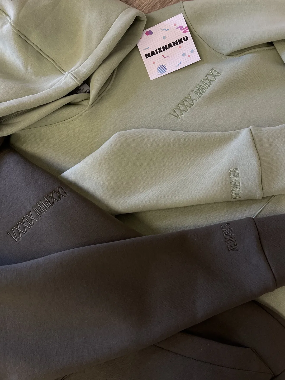 Embroidered Roman Date or Cartoon Hoodies with Initials on the Sleeve Couple Sweatshirts Tshirts Anniversary Gift for Her and Him