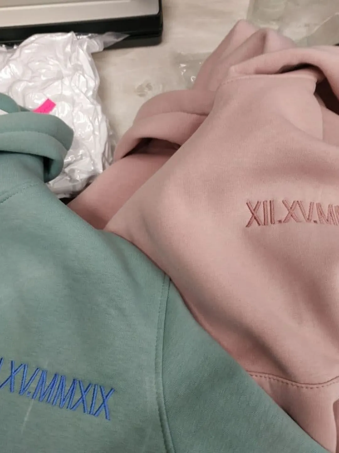 Embroidered Anniversary Roman Date Hoodies Couple Sweatshirts Items Gift for Her and Him