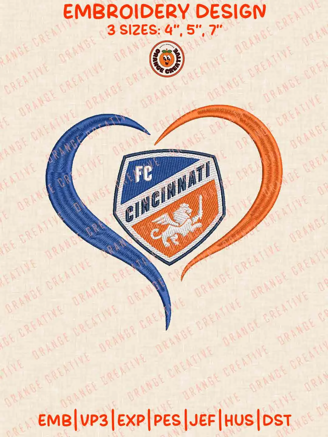 FC Cincinnati Heart Logo Logo Embroidery Files, MLS FC Cincinnati Logo Embroidery Designs, League Soccer Machine Embroidery Files, MLS FC Cincinnati Team Machine Embroidery, 3 sizes, Digital Download