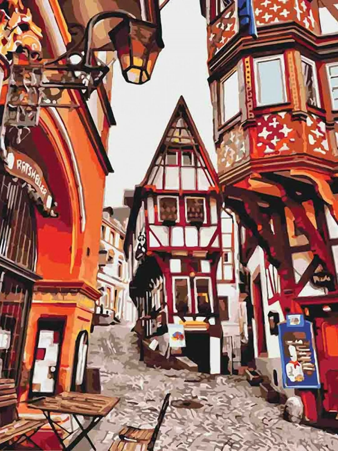 Germany Paint by number kit Adult, City Painting kit by numbers Old Street Coloring Framed On Canvas