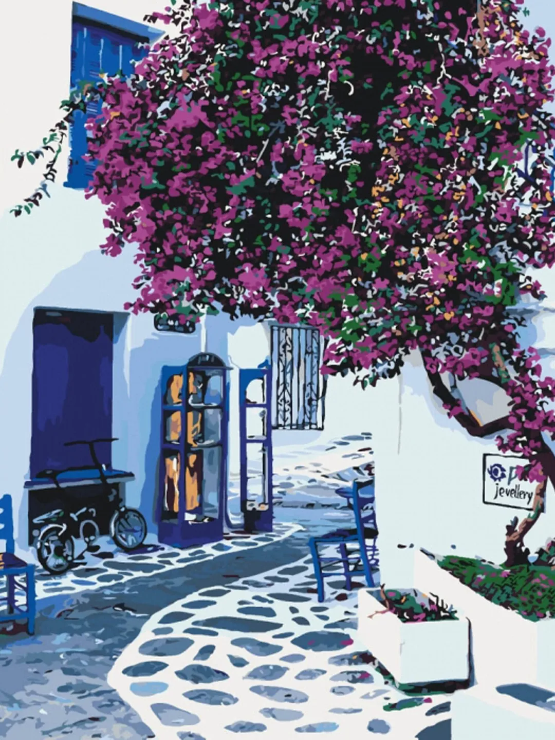 Greece Paint by number kit Adult, Flowers street painting by numbers Framed Canvas