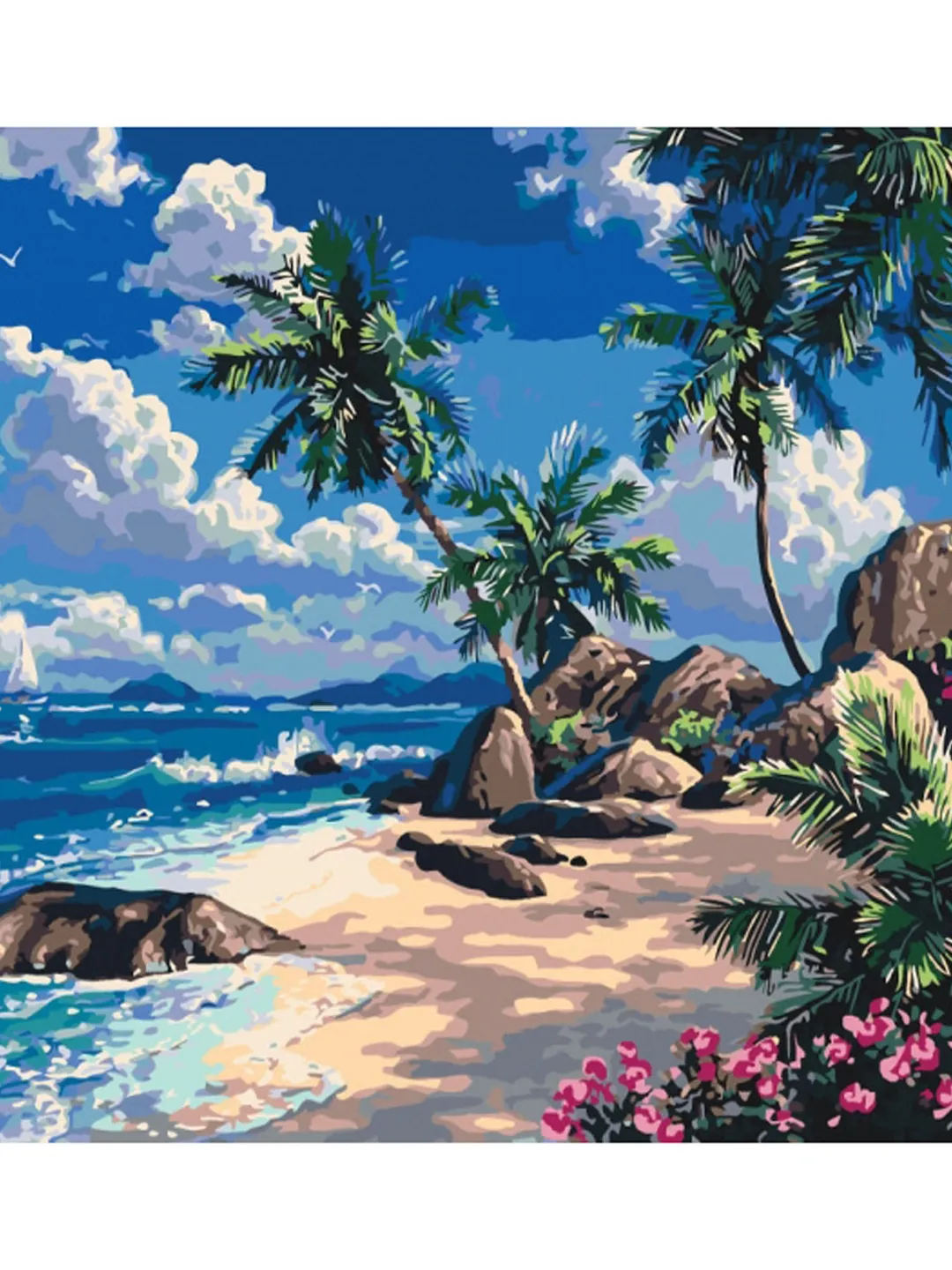 Palms Ocean Paint by number kit Adult, Beach Painting by numbers Framed Canvas