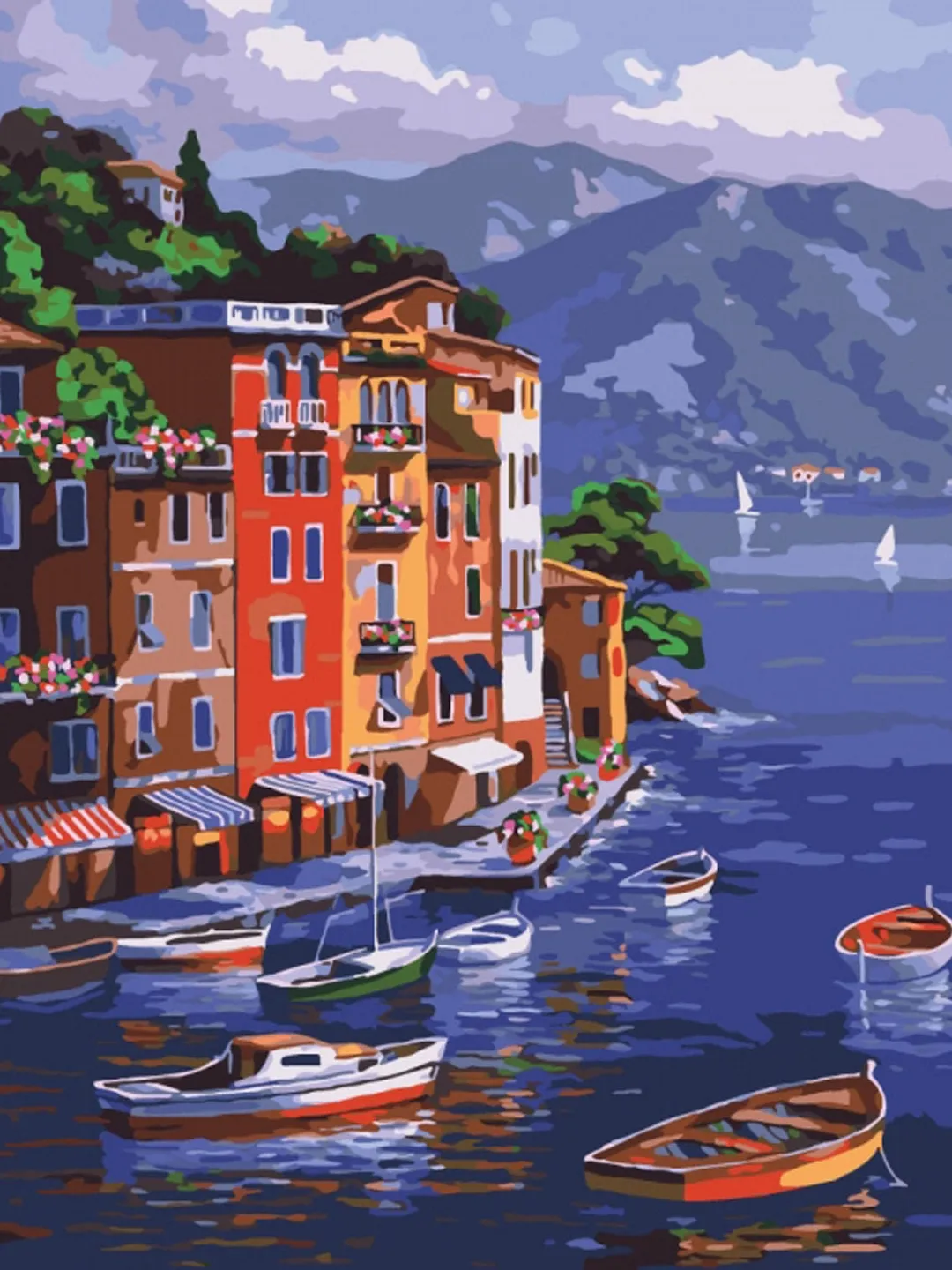 Seascape Paint by number kit Adult Coloring Landscape Painting by numbers Lake Boat Framed On Canvas