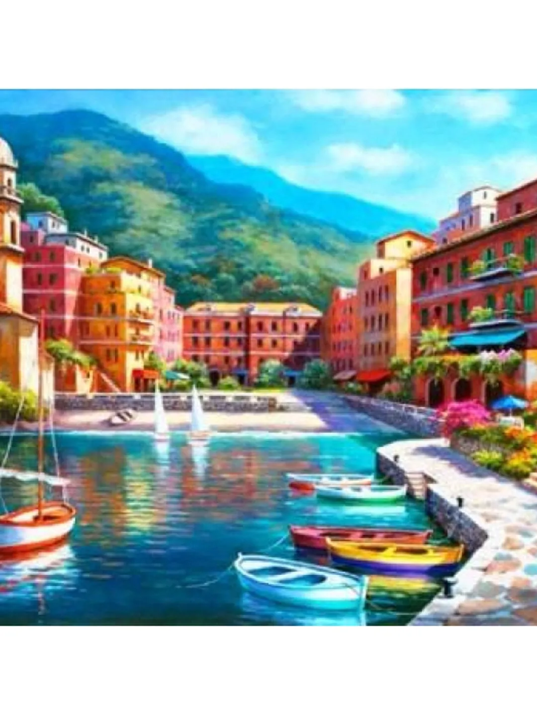 Seaside Paint by number kit Adult, Beach town painting set On Framed Canvas