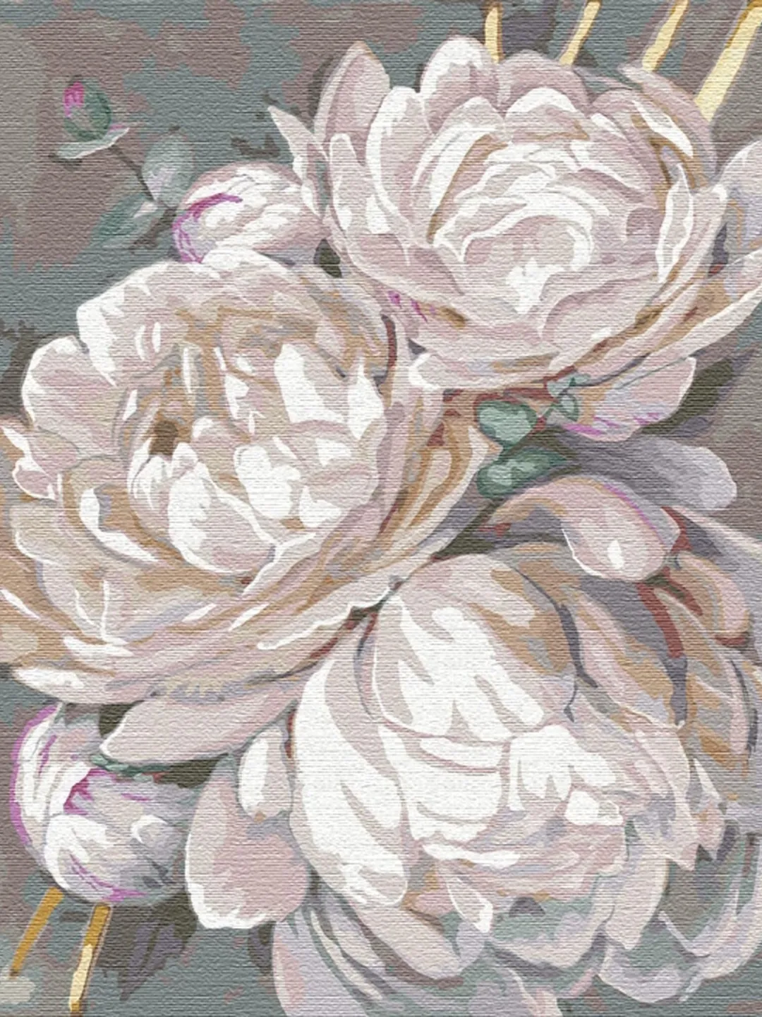 Floral Paint by number kit Adult, Flower Peonies painting kit With Gold paint Canvas Framed