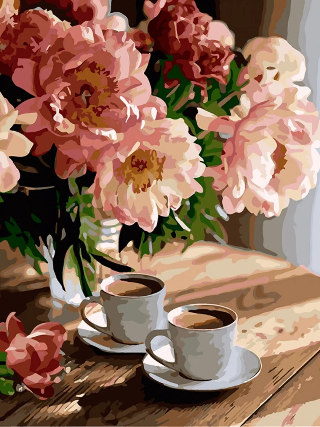 Floral Peony Paint by number kit Adult, Coffee Painting set With Frame On Canvas《Flowers gift for Girl