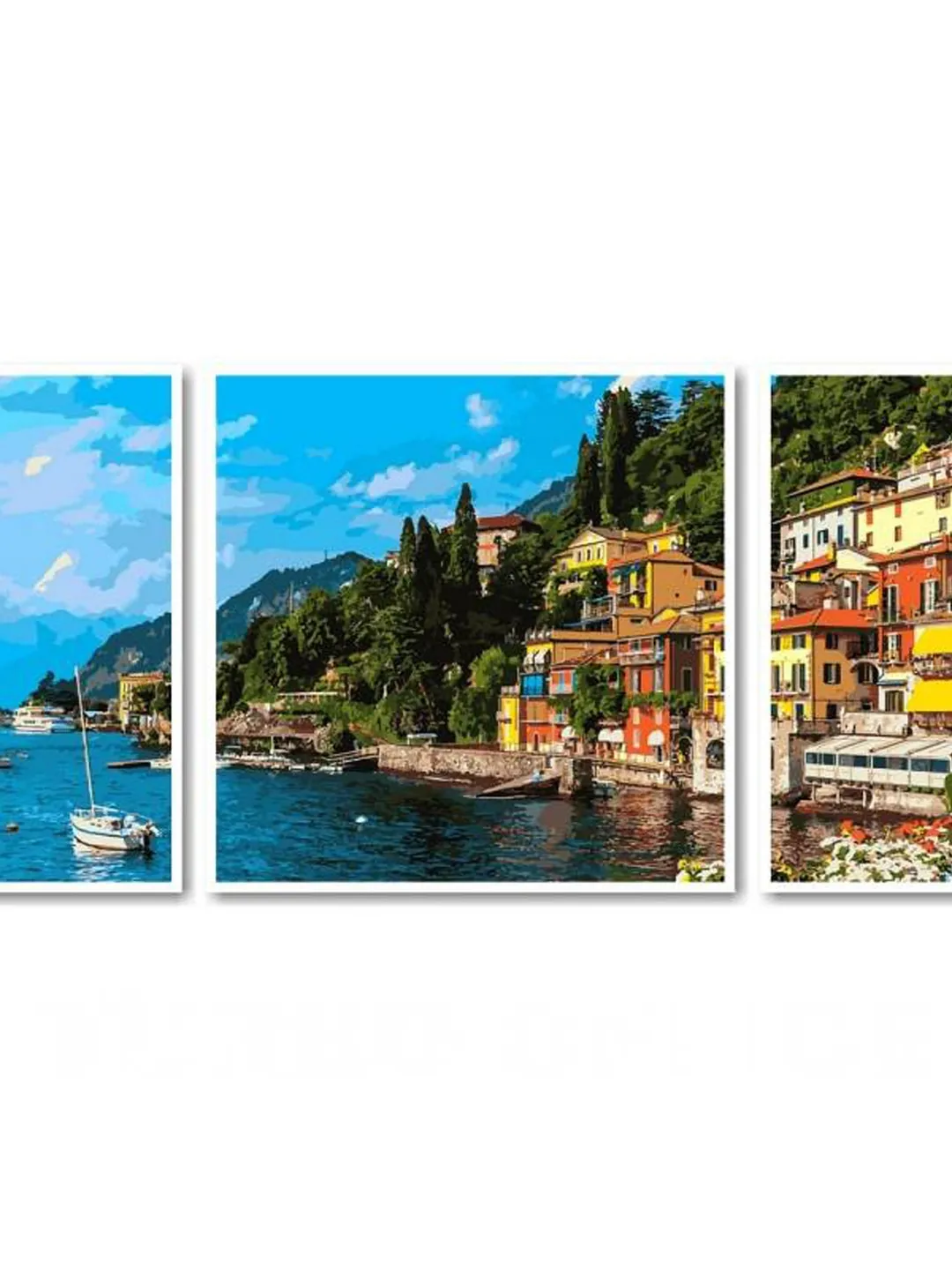 Italy Paint by number kit Adult, Triptych Painting by numbers Framed Canvas《Gift for living room》