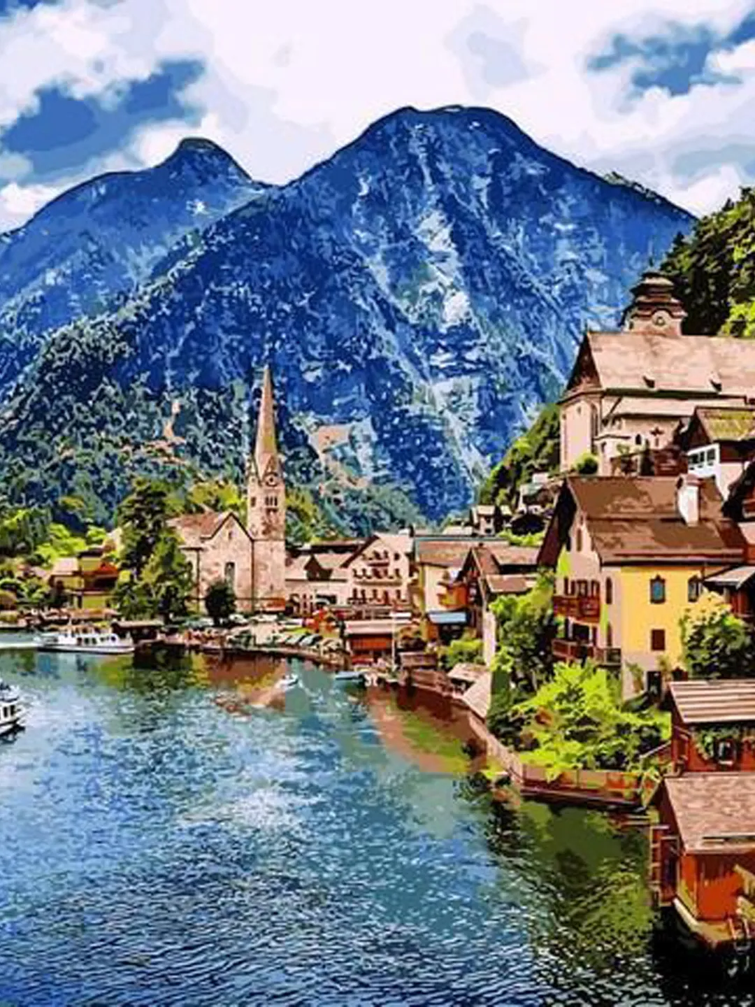 Austria Paint by number kit Hallstatt Adult, Landscape Painting by numbers Lake Mountain On Canvas Framed