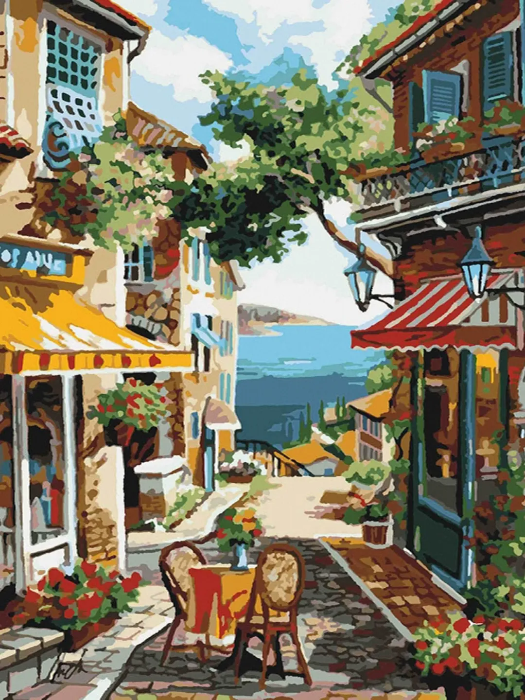 Italy Cafe Paint by number kit Adult, Italian Village Painting kit Framed Canvas