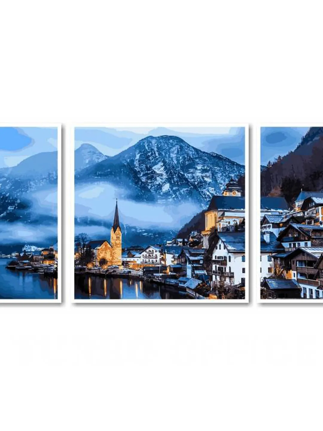 Triptych Paint by number kit Adult, Norway Landscape Painting by numbers Framed Canvas