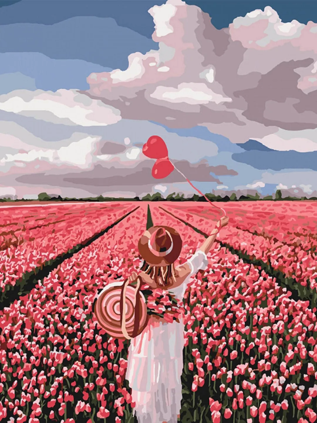 Floral Paint by number kit Adult, Tulip Flowers Painting Canvas Framed