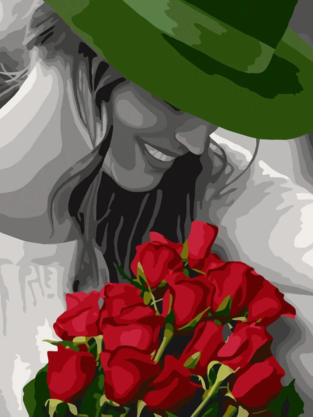 Girl Paint by number kit Adult, Red Rose Painting by numbers Framed Canvas