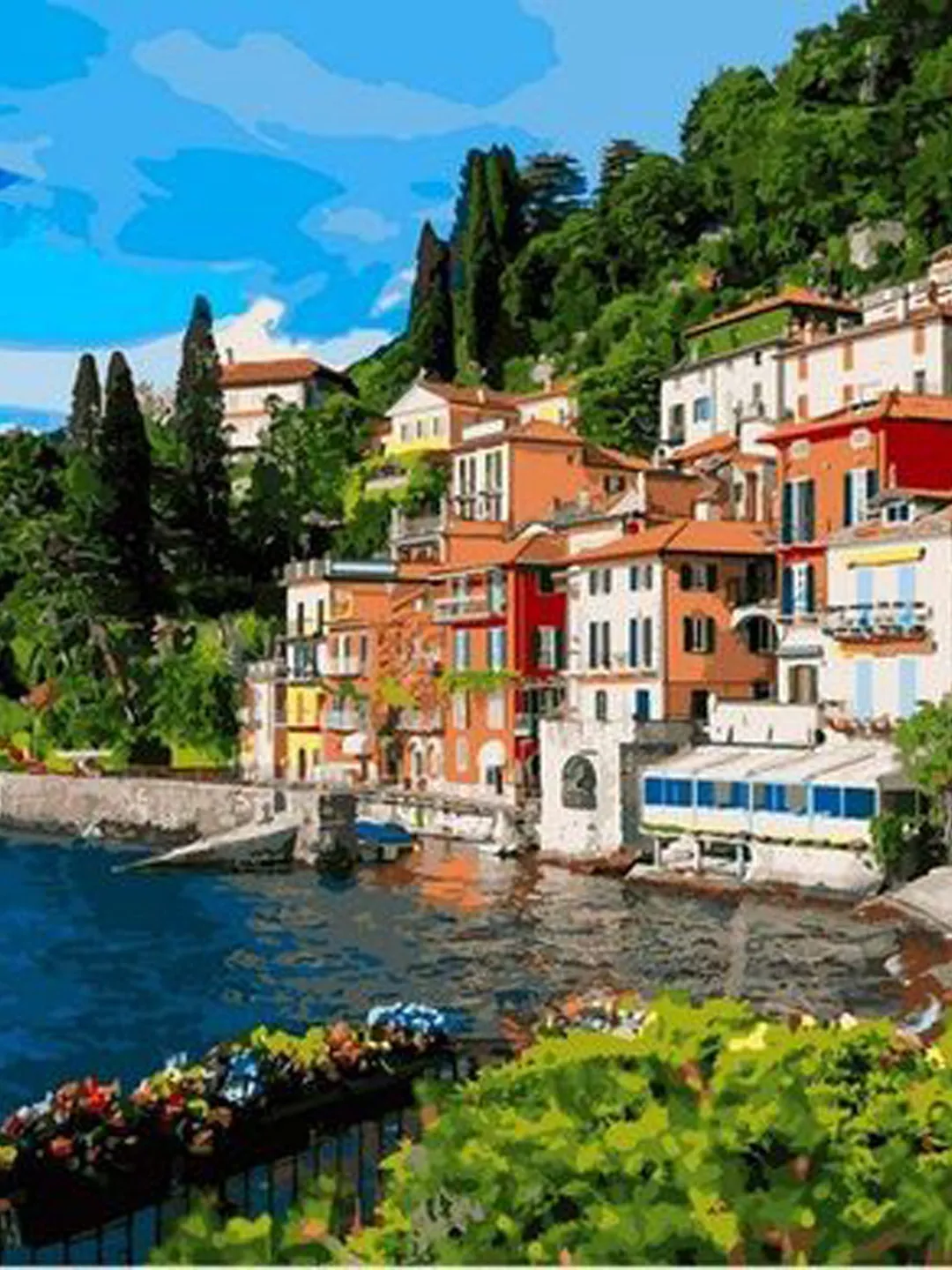 Italy Lake Como Paint by number kit Adult, Landscape Painting by numbers Floral Framed On Canvas