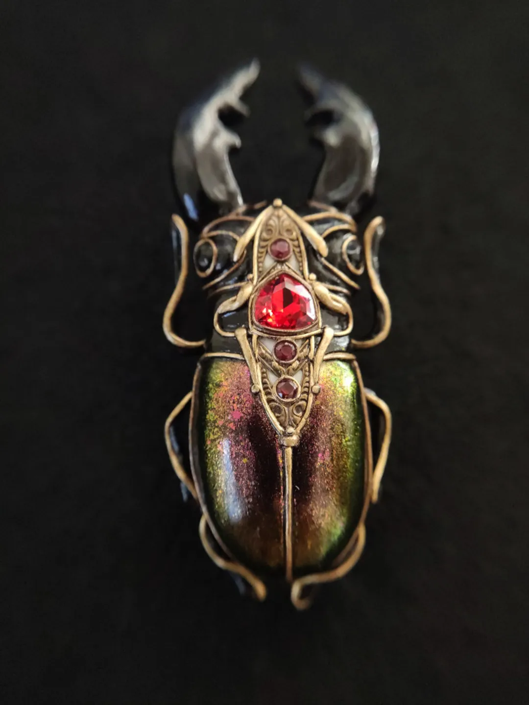 Stag Beetle, Big Beetle, Beetle Brooch, Green Beetle, Insect brooch