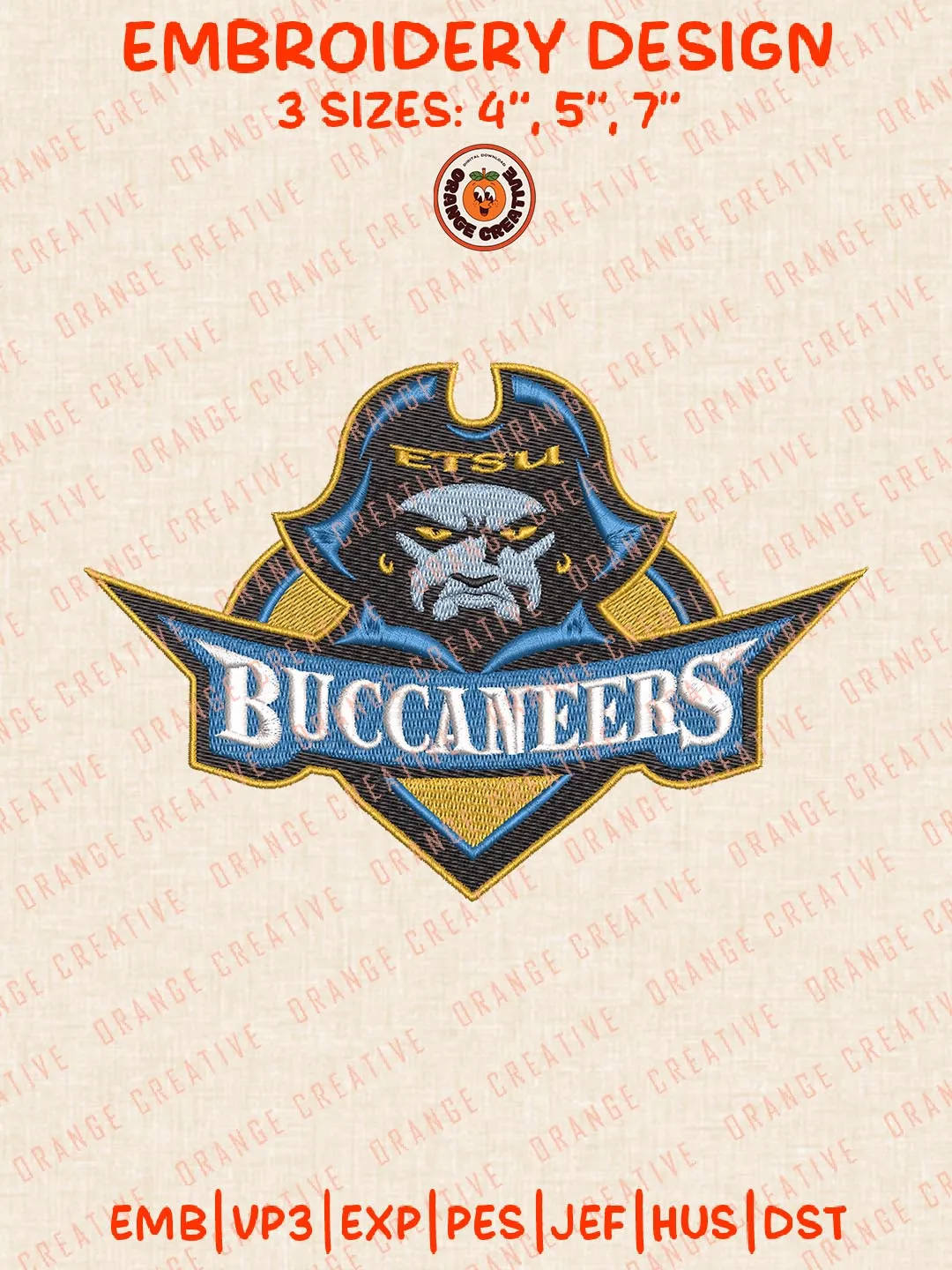 NCAA Buccaneers Logo Embroidery Design, NCAA Team Embroidery Design, Machine Embroidery Design File, 4 Sizes, Digital Download