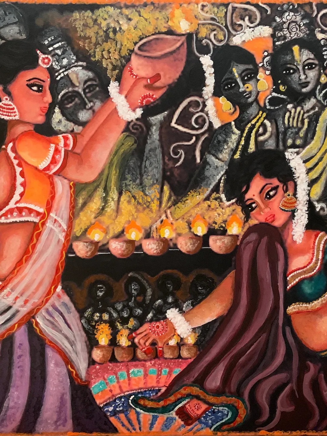 Personalized unique handmade fine art poster print, hindu festival diwali art colorful indian gift for all occasions, god goddess wall decor