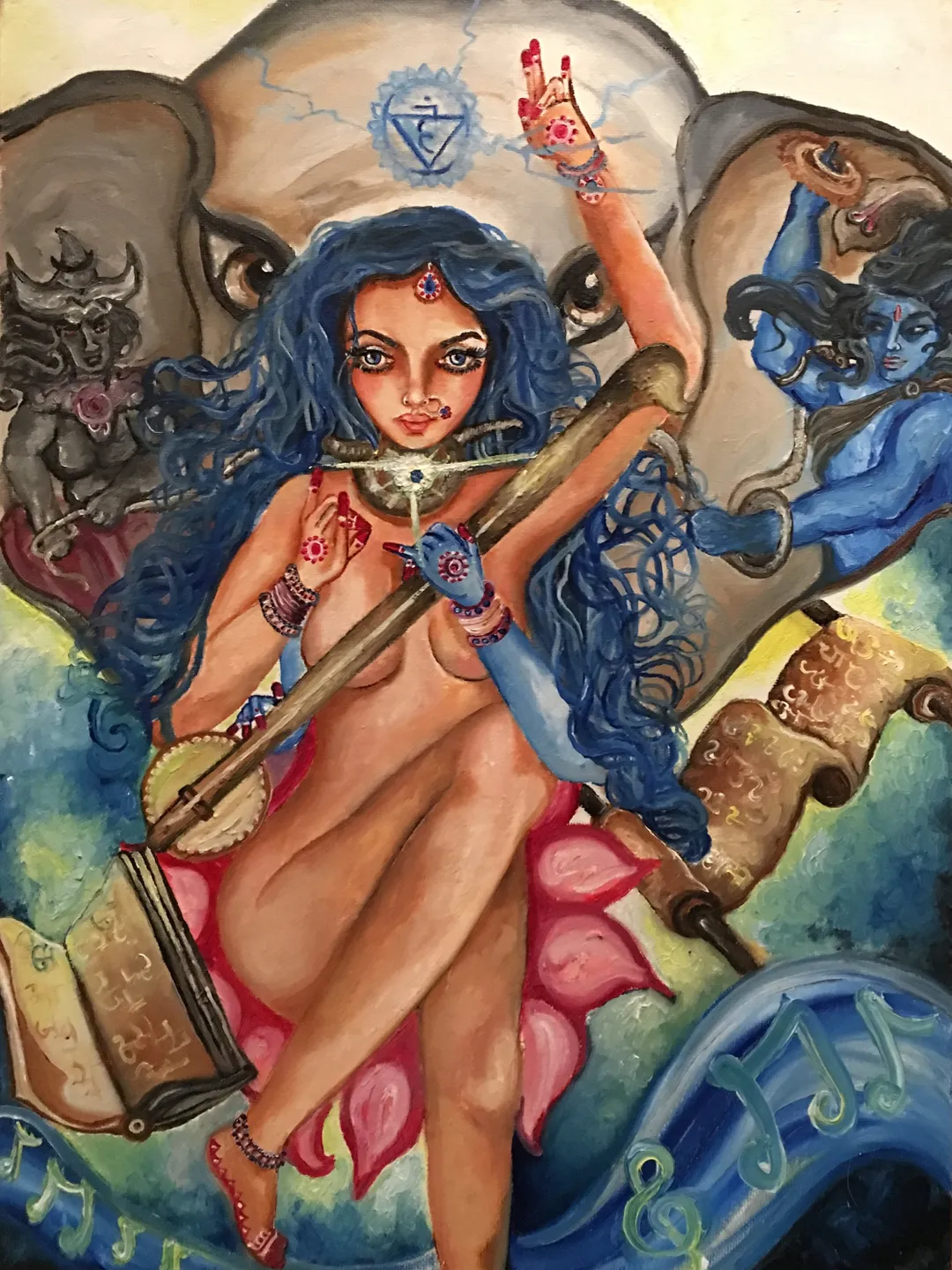 Chakra goddess personalized print fine art, handmade colorful throat vishuddha chakra home decor room decoration housewarming gift art