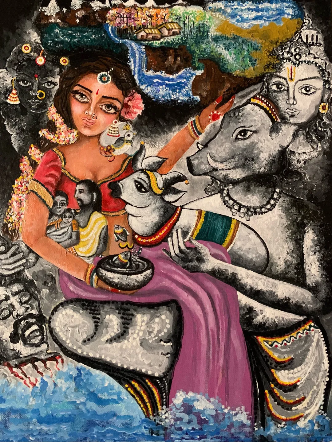 Personalized painting fine art print unique bhoomi devi, mother earth divine mystic hindu god goddess, indian wall decor, housewarming gift