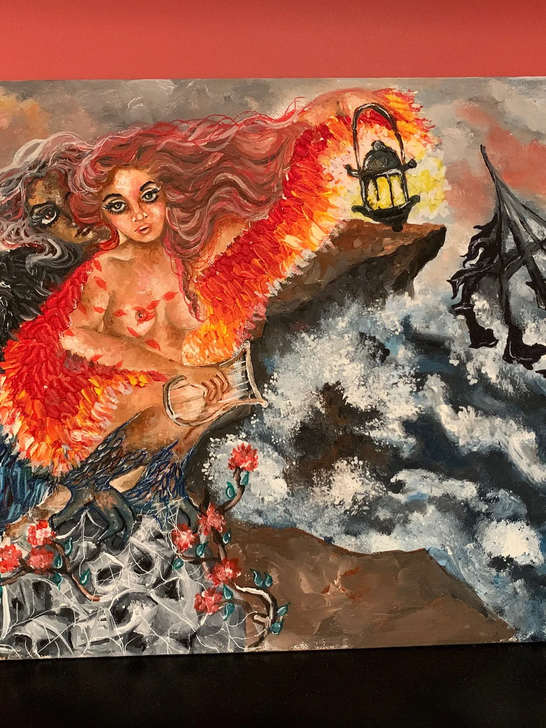 Personalized art print bird sirens, greek mythology fantasy art, hand painted halloween gift ancient folk lore room decoration wall art