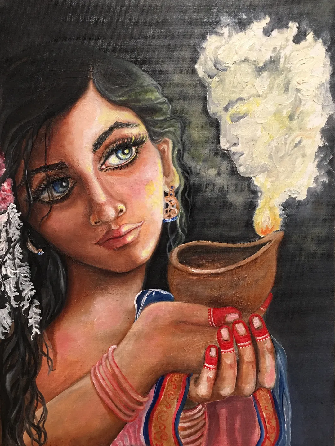 Personalized beautiful woman with lamp, radiance deep love fine art print, housewarming gift poster art , lighting up darkness wall decor