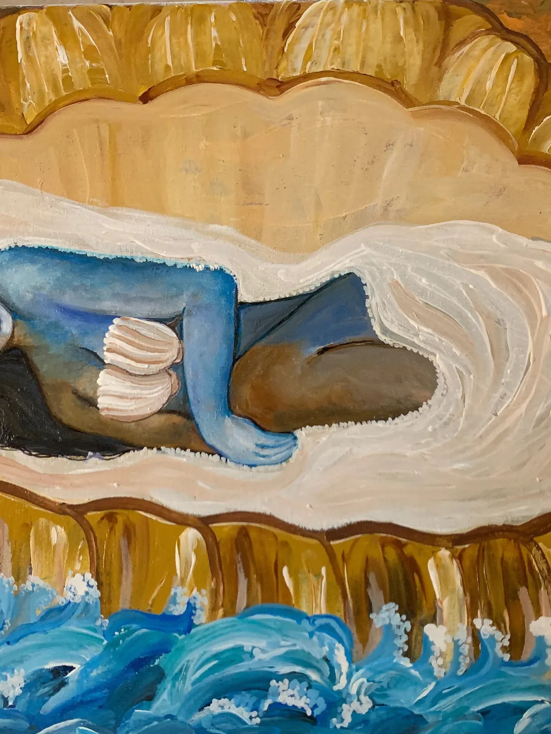 Personalized beautiful woman pearl shell fine art, handmade painted quality print fantasy wall art, ocean art wall decor, housewarming gift