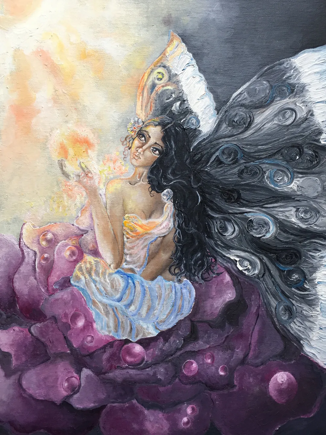 Personalized beautiful dawn goddess hope fine art, handmade painted quality celestial being art, housewarming gift positive energy print