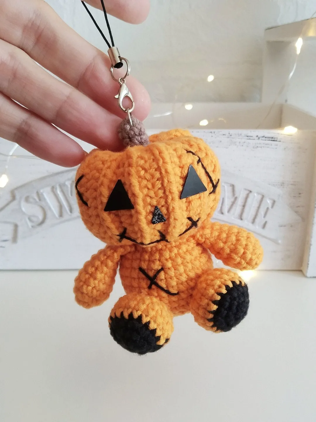 Pumpkin keychain, halloween pumpkin, creepy cute plush, goth keychain plushie, pumpkin charm, weird stuff, scary plush, pumpkin doll