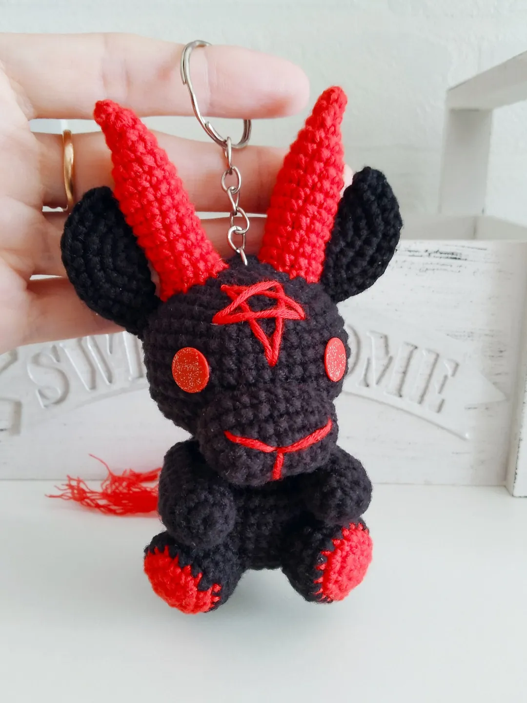 Baphomet keychain, creepy keychain, horror doll, occult gift, baphomet art doll, horror keychain cute, scary keychain, baphomet accessories