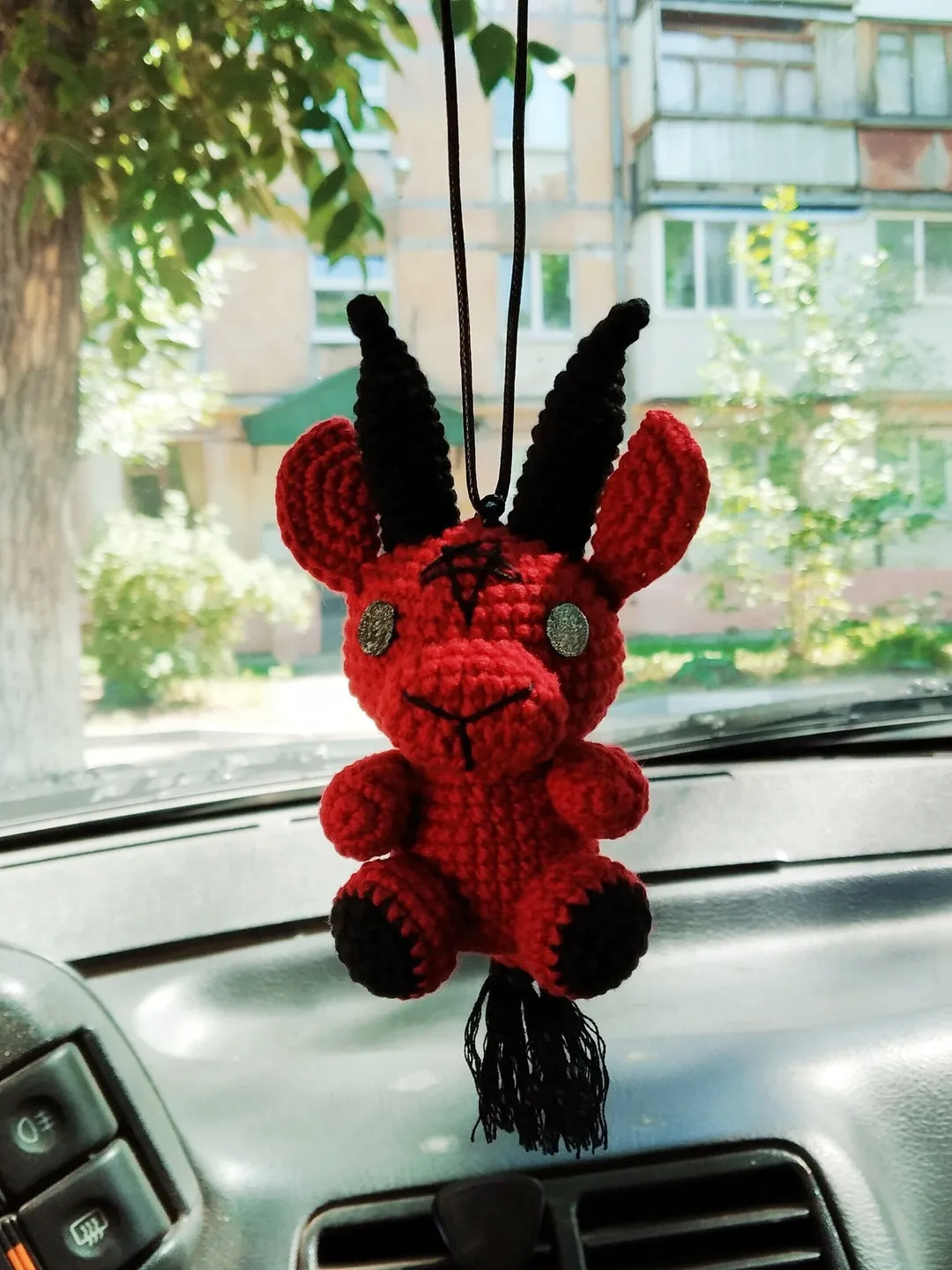 Goth car accessories baphomet plush,rear view mirror charm, interior car decor, car hanging charm, car guy gift, creepy plush