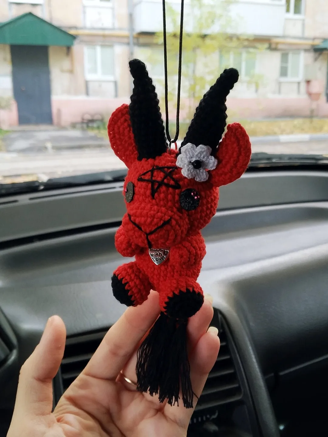 Baphomet halloween car accessories, goth plush, car decor, rear view mirror charm, kawaii  interior, car hanging charm, baphomet doll