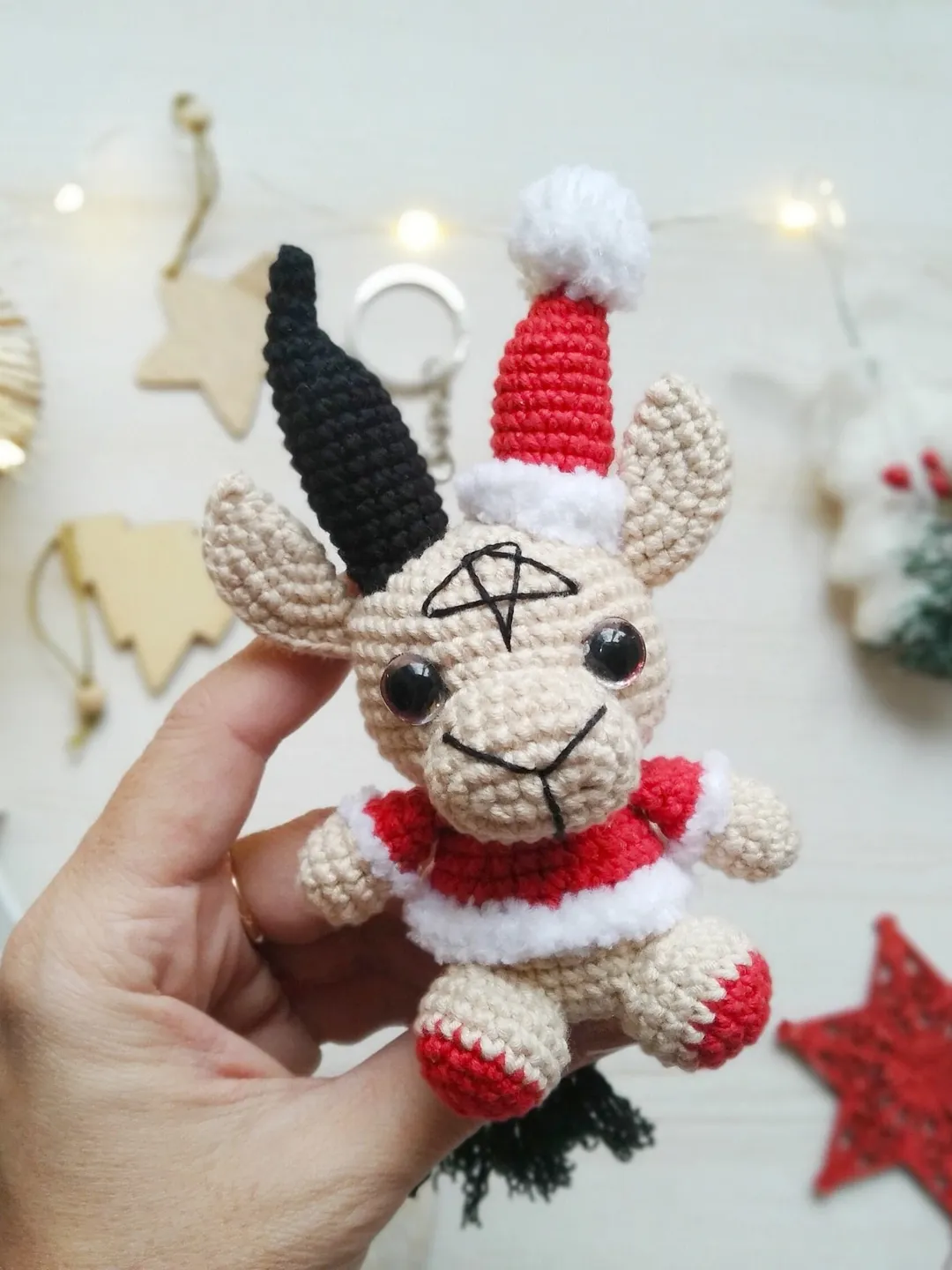 Christmas gift baphomet keychain, kawaii plushie, baphomet doll, baphomet santa, satanic plush, horror car decor, goth accessories